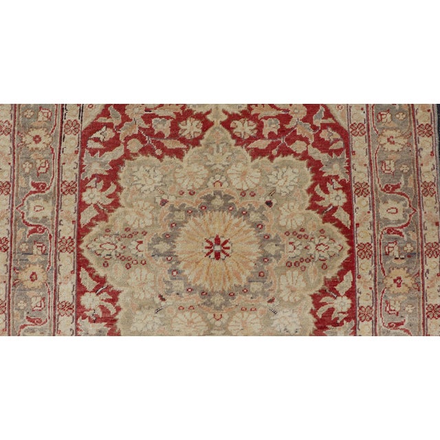 Fine Turkish Oushak Rug With Centre Medallion in Light Red and Ivory For Sale - Image 10 of 12