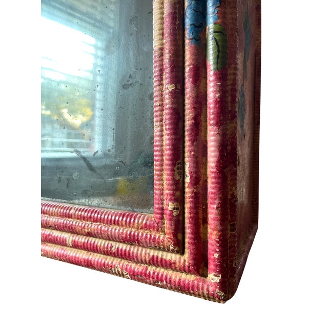 Antique Late 19th Century Hand-Painted Blue Hydrangea Wicker Cabinet With Mirror & Cut Glass Knob For Sale - Image 10 of 15