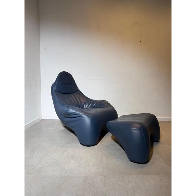 Blue Set of Hal Lounge Chair and Ottoman in Blue Leather by Marc Sadler for Cassina, 1996 For Sale - Image 8 of 9