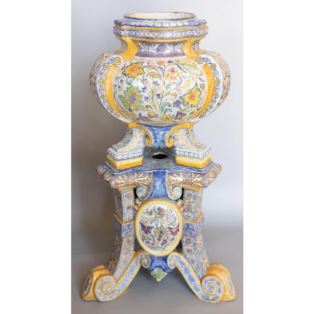 19th Century Italian Majolica Jardiniere Planter on Pedestal Stand For Sale - Image 14 of 15