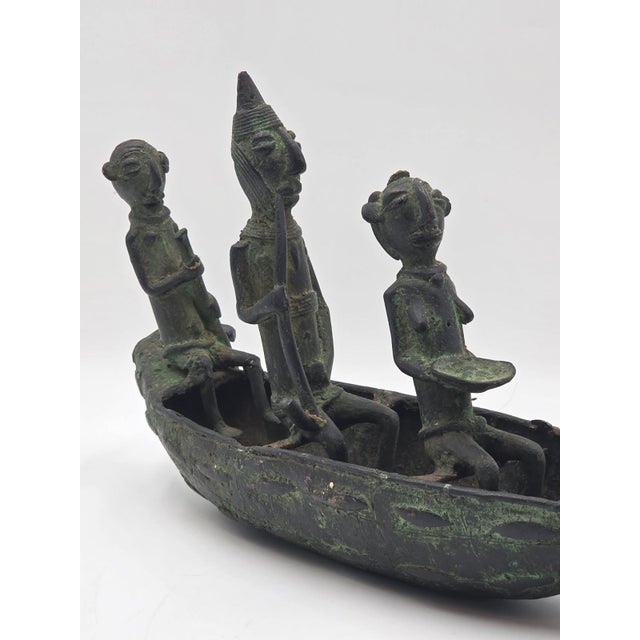 Authentic Mid Cent. 16" Benin Bronze Boat Sculpture African Tribal Lost Wax Art For Sale - Image 11 of 18