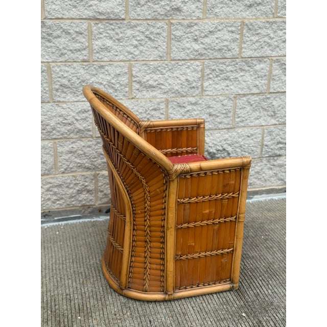 1980s Vintage Split Bamboo Armchair With Cushion For Sale - Image 5 of 12