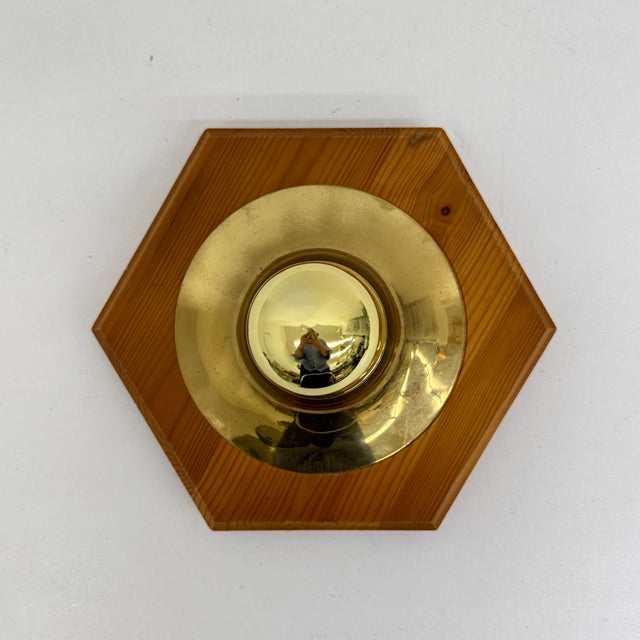 Vintage Hexagonal Wall Lamp with Pine Wood and Brass, 1970s For Sale - Image 10 of 16