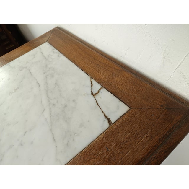 Oak & Marble Bistro Table For Sale - Image 9 of 17