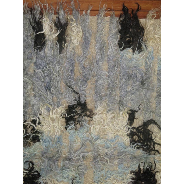 Mid-Century Modern Powder Blue Abstract Vintage Turkish Tulu Mid-20th Century Shag Rug For Sale - Image 3 of 18