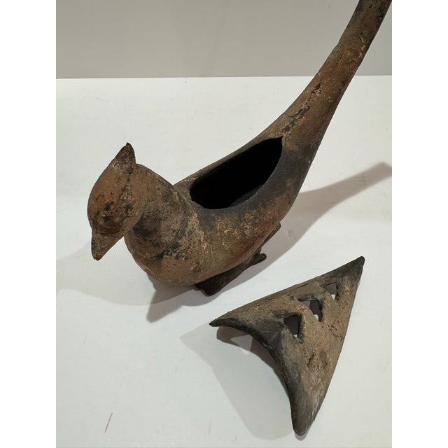 1960s Mid Century Japanese Cast Iron Koro Bird Incense Burner Sculptural Pheasant For Sale - Image 5 of 9