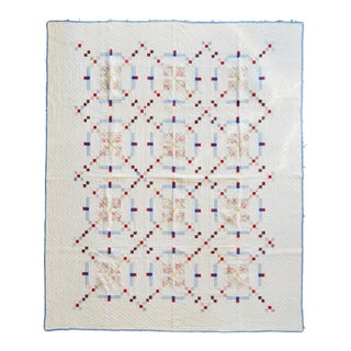 1940’s Vintage Hand-Quilted Irish Chain Cotton Quilt For Sale