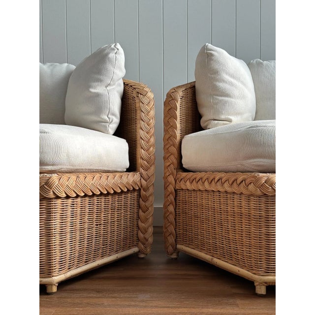 Wood Vintage Brown Jordan Braided Wicker Lounge Chairs, Pair For Sale - Image 7 of 18