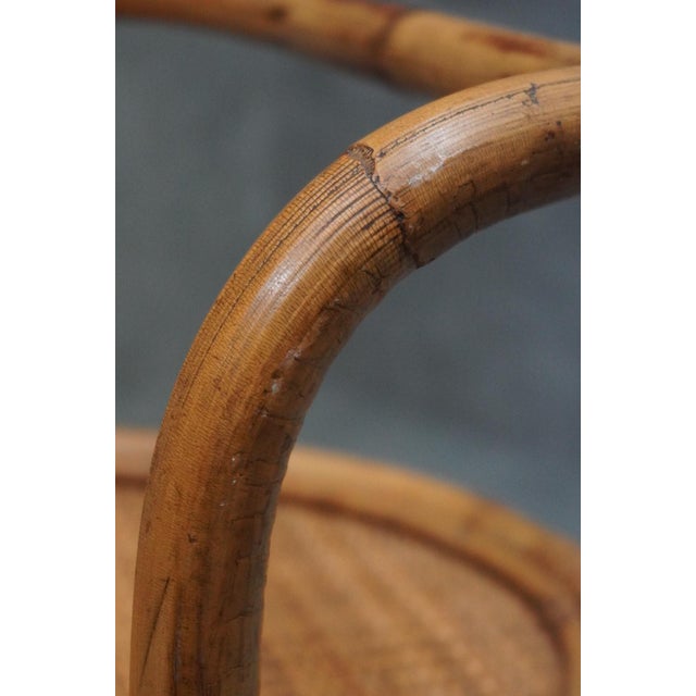 1960s Mid-Century Italian Bamboo and Rattan Round Bar Cart, 1960s For Sale - Image 5 of 9