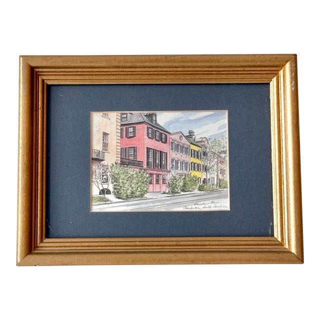 1990s Charleston Rainbow Row Miniature Print For Sale