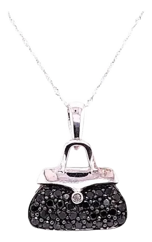 10 Karat White Gold Freeform Necklace and Fancy Pendant With Diamond