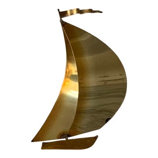 Mid Century Brutalist Brass Sailboat Sculpture Signed by DeMott For Sale