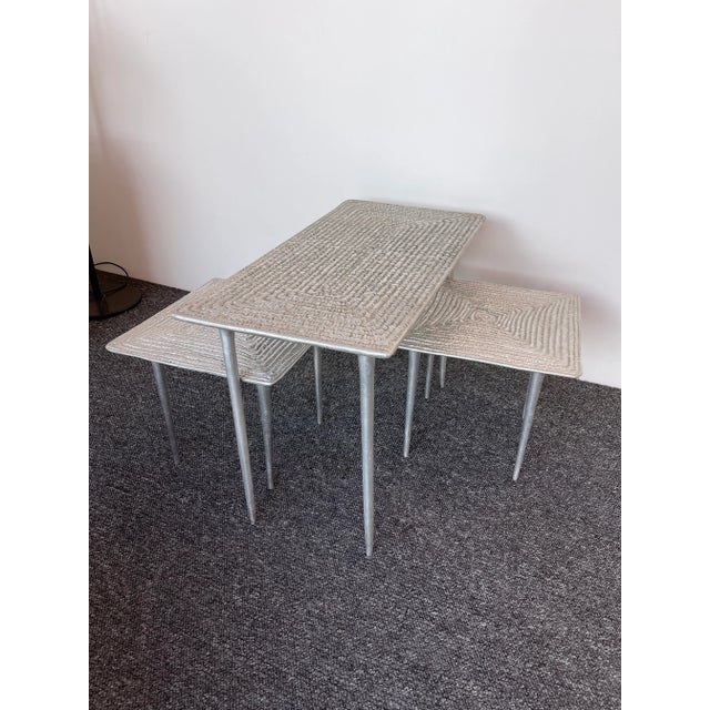 Mid-Century Modern Set of 3 Cast Metal Coffee Side Tables, Italy, 1990s For Sale - Image 3 of 13