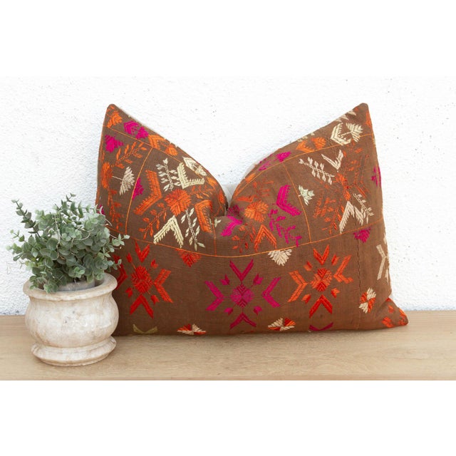 Faridkot Folk, Antique Phulkari Lumbar Pillow Cover For Sale In Los Angeles - Image 6 of 6