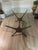 Metal Oblong Beveled Clear Glass 62” Table With “Organic Modernism" Faux Wooden Metal Base For Sale - Image 7 of 10