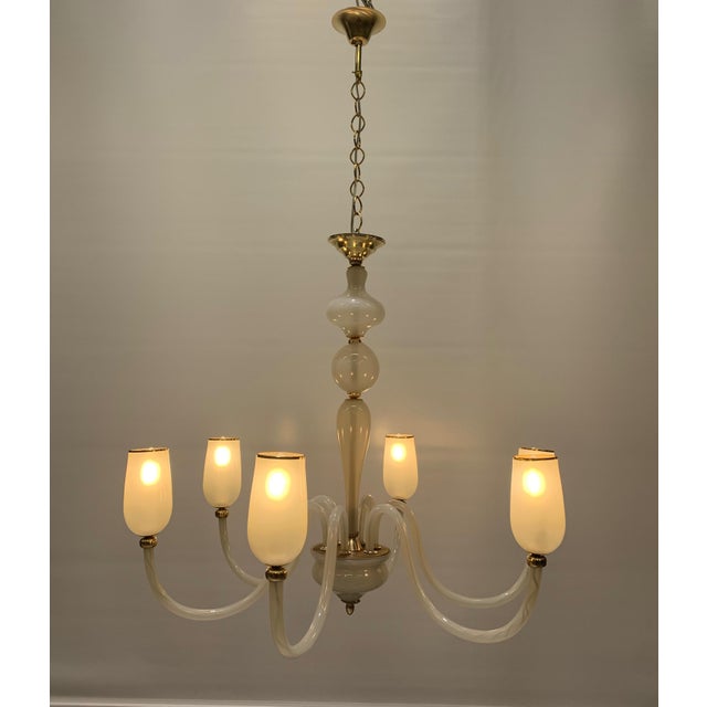 Metal Murano Glass Chandelier with 6 Sandblasted Arms attributed to Seguso from Seguso, 1950s For Sale - Image 7 of 7