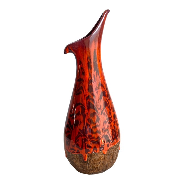 Orange Lava Drip Glaze Pottery Vase Mid Century Modern 1960s For Sale