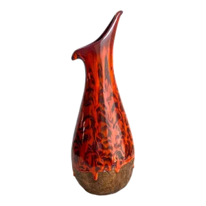 Orange Lava Drip Glaze Pottery Vase Mid Century Modern 1960s