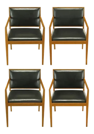 1970s Vintage Interior Crafts Ash & Leather Arm Chairs- Set of 4