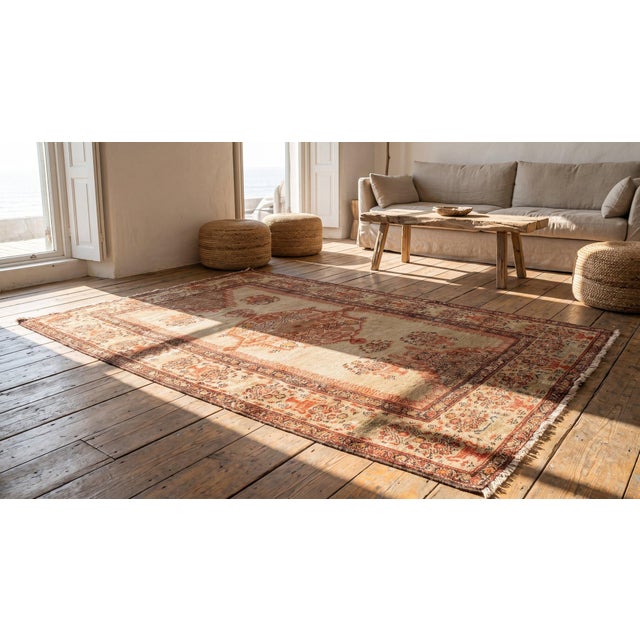Late 19th Century 1890s Tan Camel Medallion Antique Persian Farahan Rug 4'3" X 7'9" Handknotted Wool Carpet For Sale - Image 5 of 7