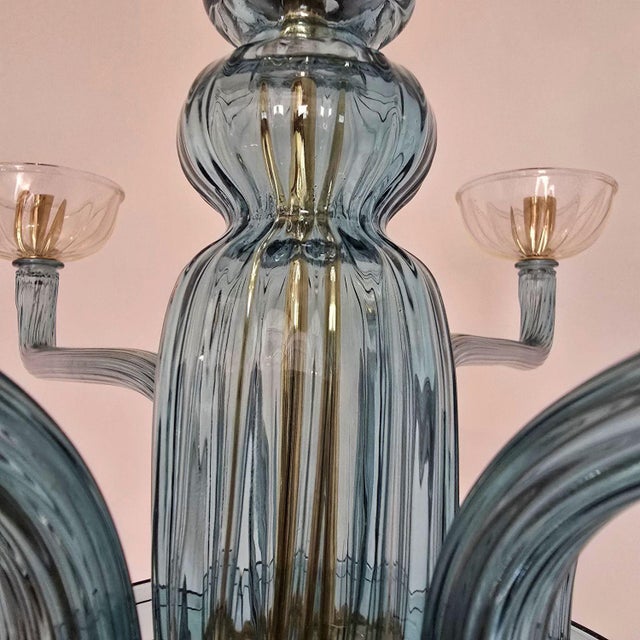 1980s Mid Century Modern Petrol Blue Murano Glass Chandelier For Sale - Image 11 of 11