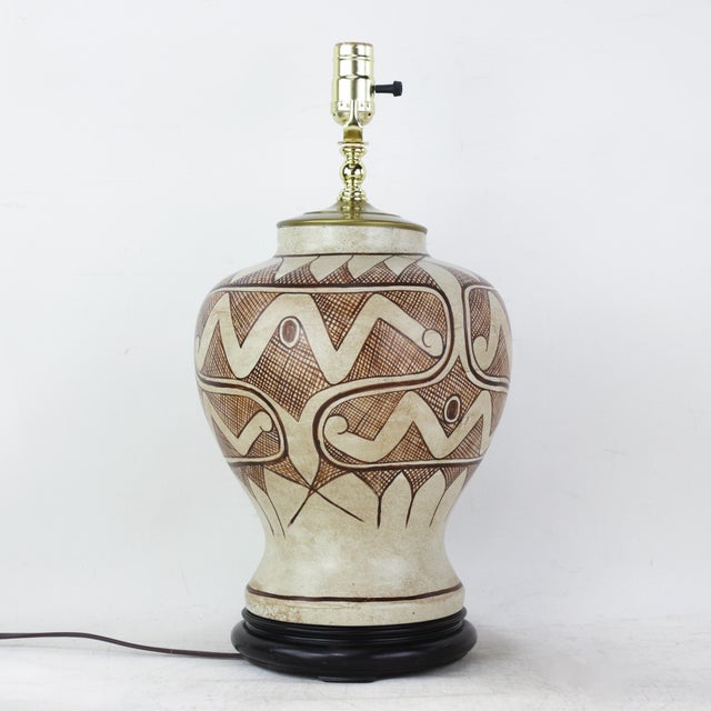Ceramic Vintage Tribal Pattern Ceramic Ginger Jar Table Lamps - a Pair For Sale - Image 7 of 13