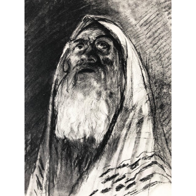 Expressionism Paul Jeffay, Judaica Jewish Shtetl Etching Hasidic Rabbi, Meditation Vintage Chassidic Print, c.1950's For Sale - Image 3 of 6