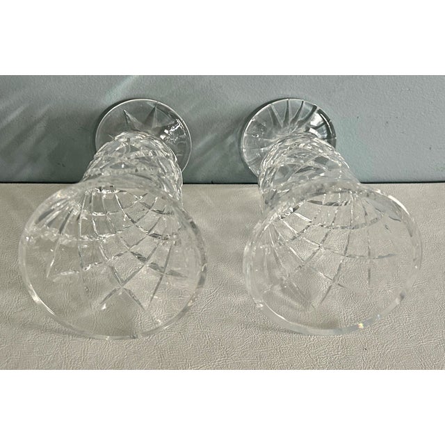 Glass Vtg. Waterford Pair of Crystal Footed Kinsale 7" Bud Flower Vase For Sale - Image 7 of 11