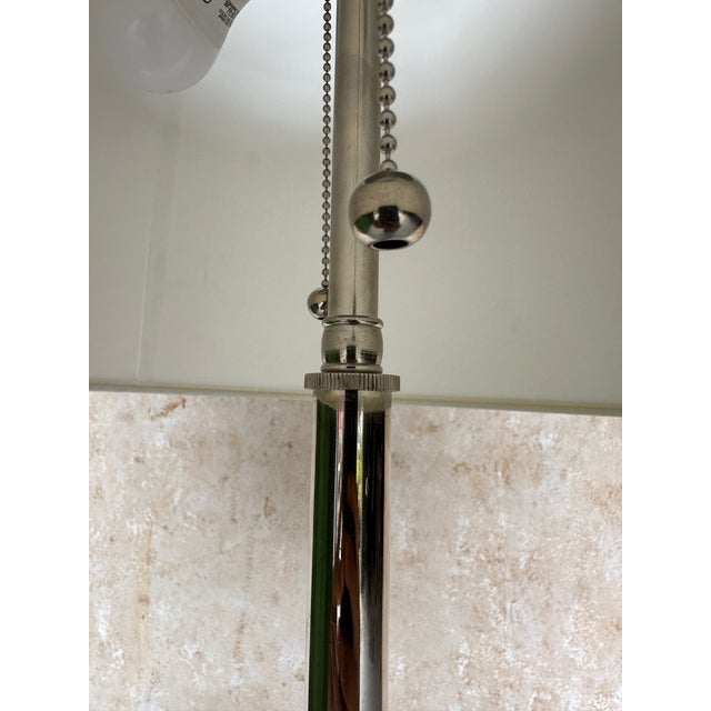 Pair of French Mid-Century Polished Nickel Tripod Floor Lamps For Sale - Image 4 of 14