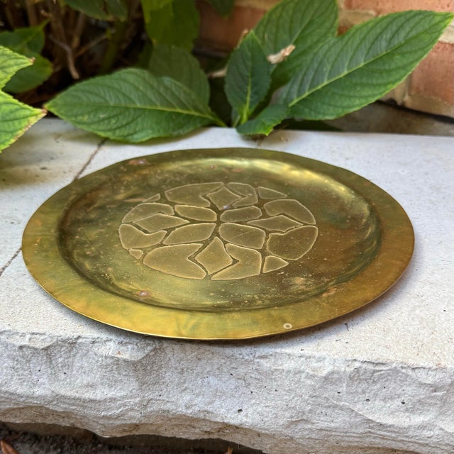 Moroccan Vintage Rustic Moroccan Style Brass Tray / Plate - 9.75” For Sale - Image 3 of 6