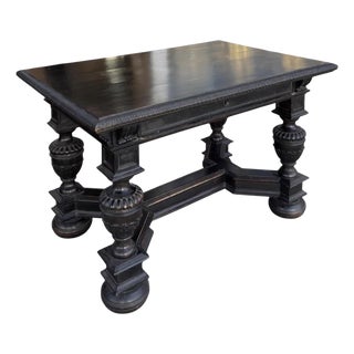 Antique 19c Jacobean Ebony Writing Side or Breakfast Table For Sale