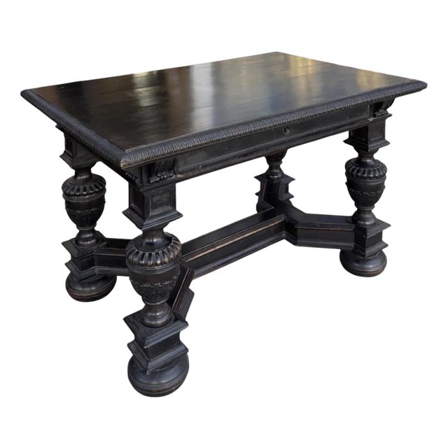 Antique 19c Jacobean Ebony Writing Side or Breakfast Table For Sale