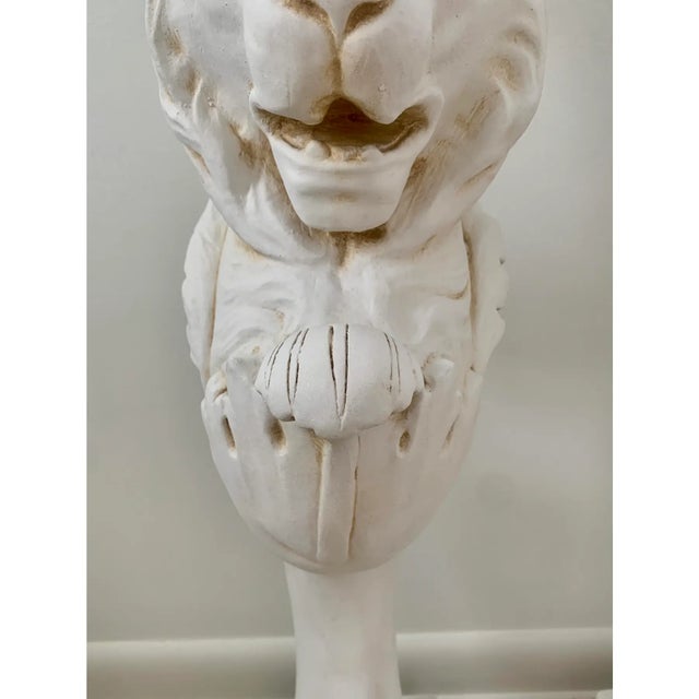 Pair of Grand Tour Roman Lion Pedestals in Distressed White Plaster For Sale - Image 11 of 13