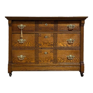 Vintage Art Deco Country Oak 3 Drawer Dresser For Sale