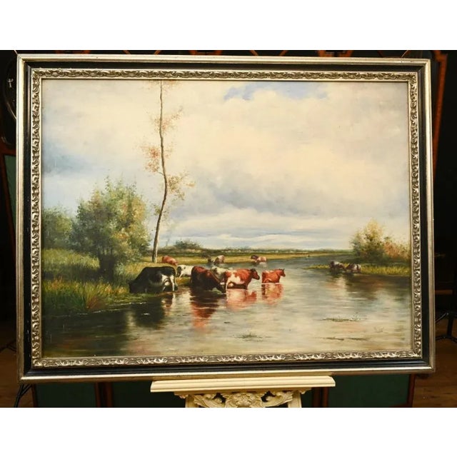 Victorian Artist, Pastoral River Scene, 1980s, Oil on Canvas, Framed For Sale - Image 3 of 9