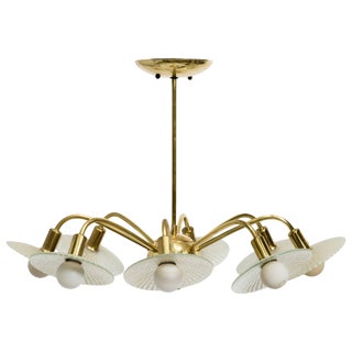 Stilnovo Brass Chandelier With Glass Bobeches For Sale