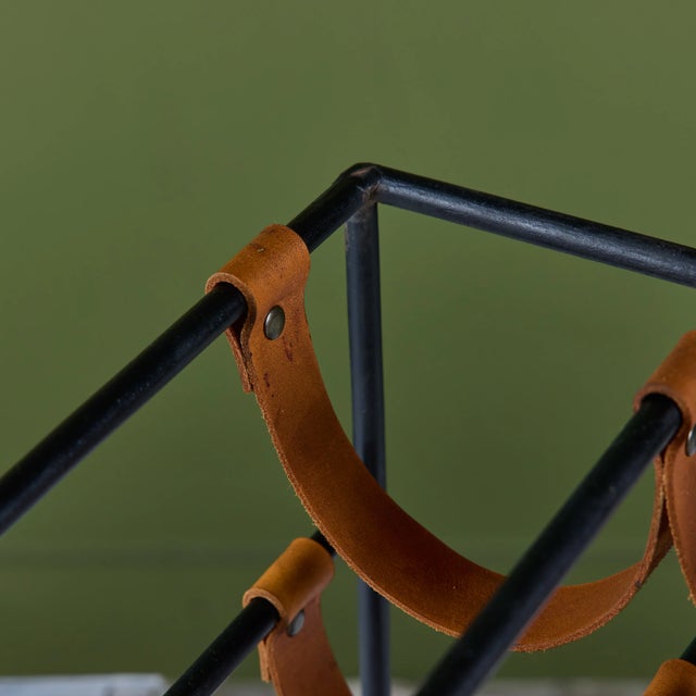 Mid 20th Century Arthur Umanoff Wrought Iron and Leather Wine Rack For Sale - Image 14 of 17