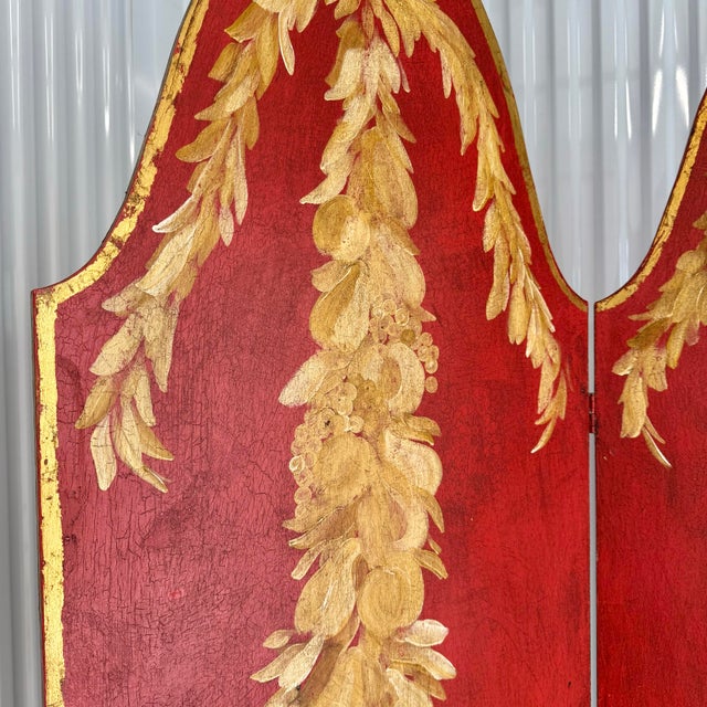 Antique French Hand Painted Gilt Gold and Floral Three Panel Room Divider For Sale In Charleston - Image 6 of 11