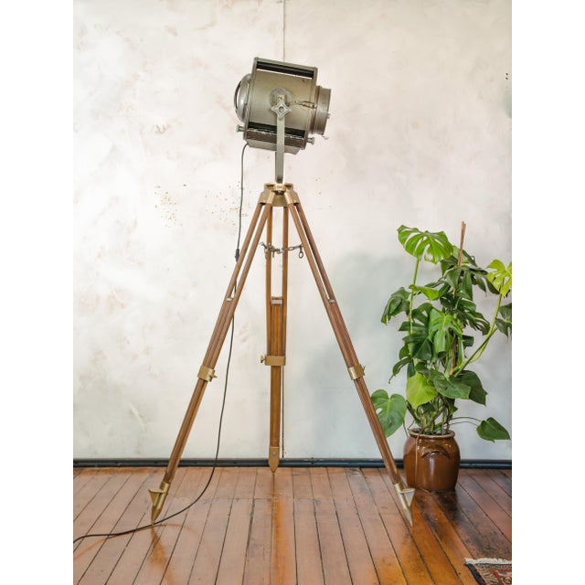 Wood Large Industrial Theater Spotlight Floor Lamp from ADB, Belgium, 1960s For Sale - Image 7 of 18