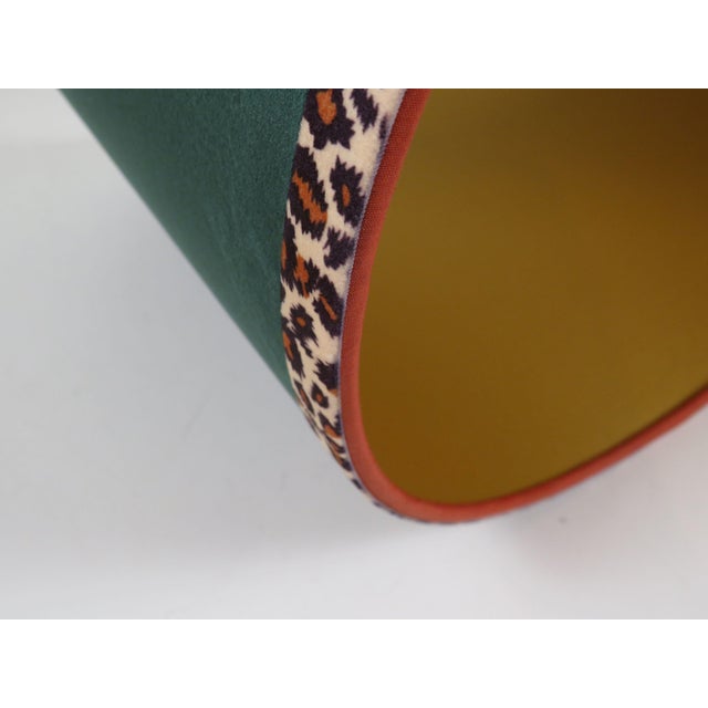 Vintage Brass Table Lamp with Custom Green Velvet Shade and Panther Trim from JAB Anstoetz, 1970 For Sale - Image 3 of 11