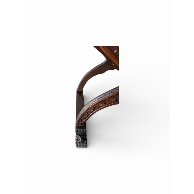Brown Late 19th Century Renaissance Italian Pair Chairs, Hand Carved Walnut Wood For Sale - Image 8 of 12