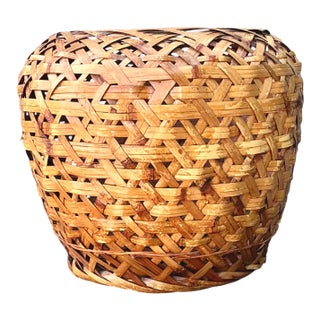 Vintage Japanese Ikebana Woven Rattan Basket For Sale