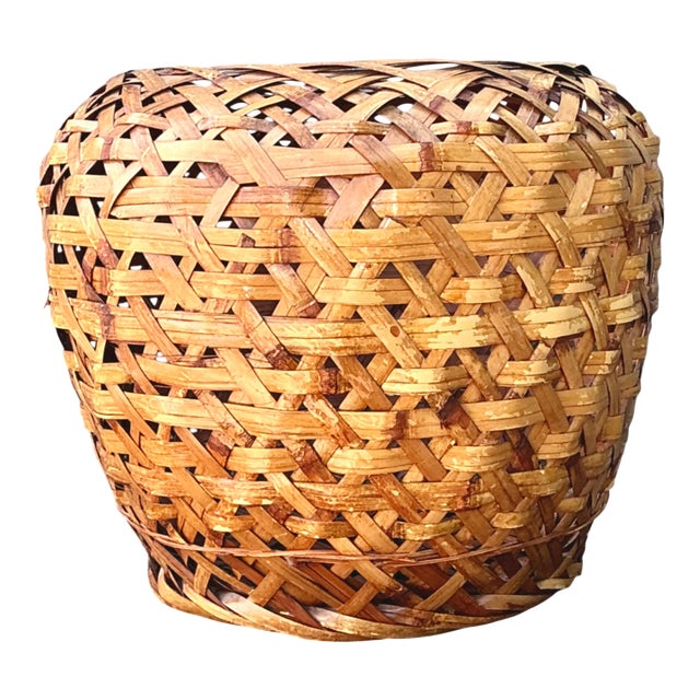 Vintage Japanese Ikebana Woven Rattan Basket For Sale
