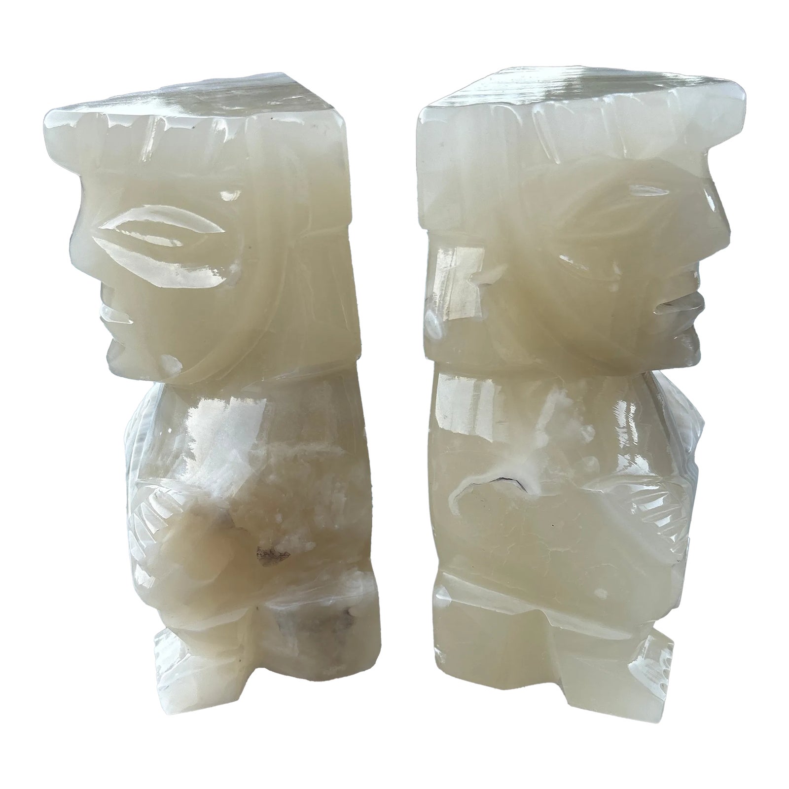 Set of 2 Large 1990s Aztec Style Figure Onyx Bookends | Chairish