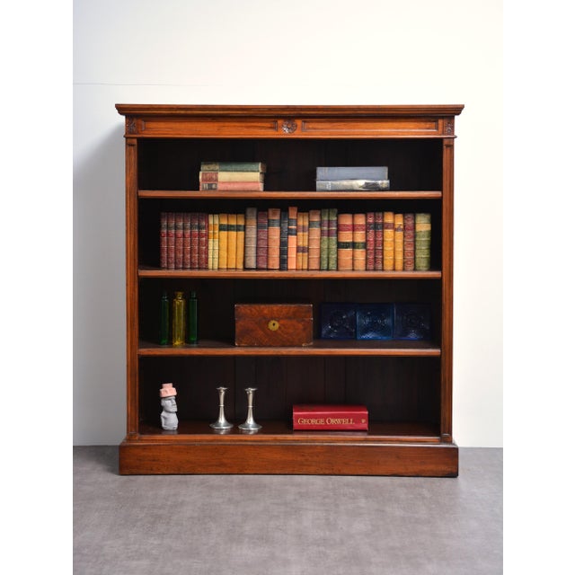 Antique Victorian Walnut Open Bookcase with Adjustable Shelves, 1880 For Sale - Image 9 of 18