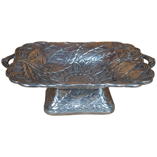 1983 Haldon Group Aluminum Footed Sunflower Basket Pedestal Compote For Sale - Image 9 of 9