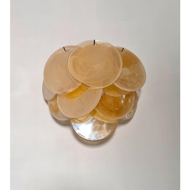 1990s Iridescent Alabaster Gold Disc Glass Wall Sconces, 1990s, Set of 2 For Sale - Image 5 of 18