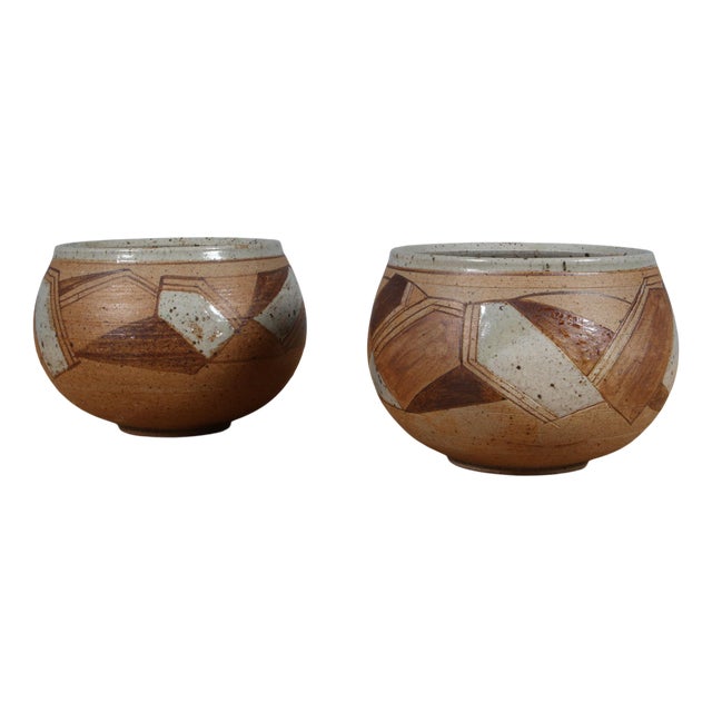 Partly Glazed Stoneware Bowls by Karen Boel, 1970s, Set of 2 For Sale