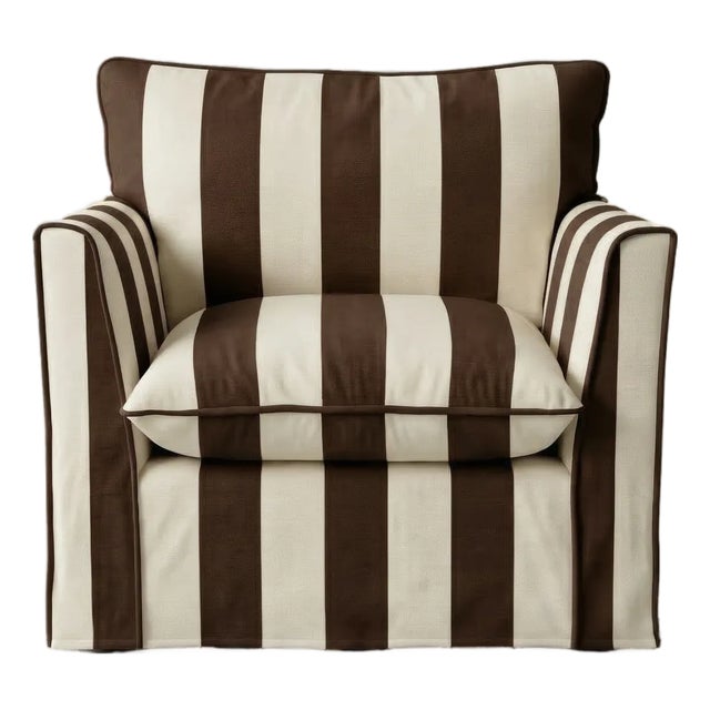 Sophie Conran Coco Armchair - Chocolate Stripes with Knife Edge Cushion For Sale