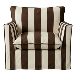 Sophie Conran Coco Armchair - Chocolate Wide Stripes with Knife Edge Cushion For Sale